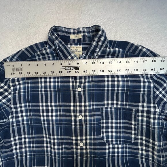 J.Crew Indian Madras Mens Slim-Fit Blue White Plaid Button-Down Shirt XL Cotton - Picture 6 of 8